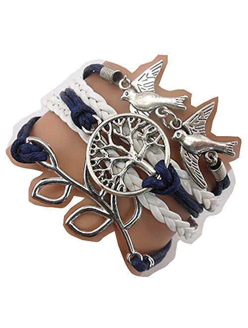 Ac Union ACUNION Handmade Owl Cross Heart Birds Healing Dragon Dog Believe Heart Dragonfly Sister Friendship Gift Leather Bracelet