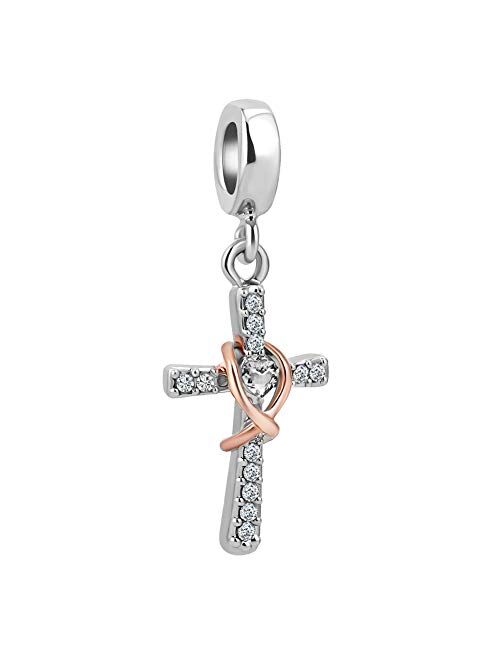 LovelyCharms Cross Charm with God All Things are Possible Religious Dangle Bead Fits European Bracelets