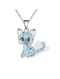 Lanqueen Kitty Cat Pendant Necklace Jewelry for Women Girls Kids, Cat Lover Gifts Daughter Loved Necklace 18+2.4 inch Chain