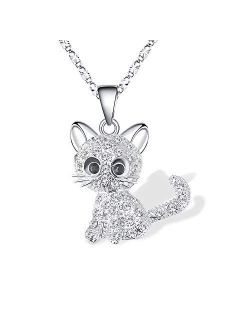 Lanqueen Kitty Cat Pendant Necklace Jewelry for Women Girls Kids, Cat Lover Gifts Daughter Loved Necklace 18+2.4 inch Chain