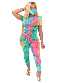 2 Piece Shorts Set for Women, Tracksuit Tie Dye Short Sleeve Top and Shorts Lounge Wear Outfits