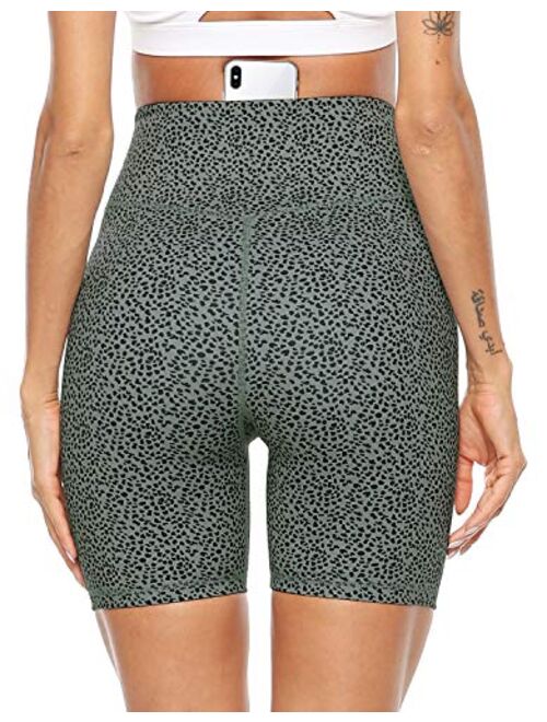 Persit High Waist Print Workout Yoga Shorts with Pockets,  Athletic Shorts