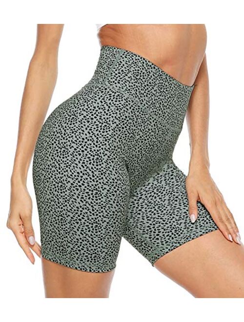 Persit High Waist Print Workout Yoga Shorts with Pockets,  Athletic Shorts