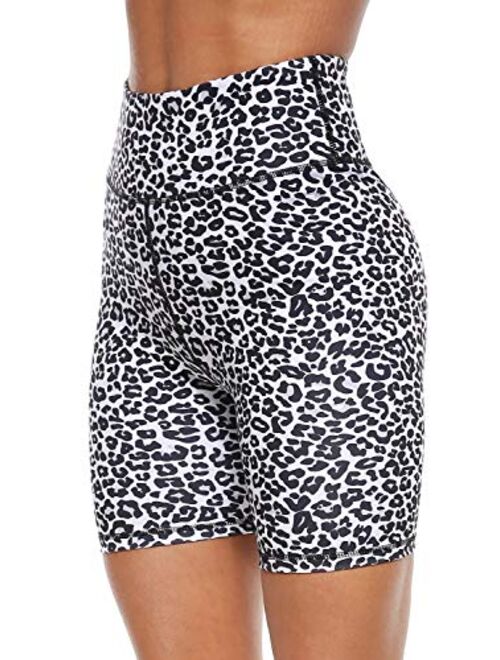 Persit High Waist Print Workout Yoga Shorts with Pockets,  Athletic Shorts