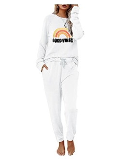 Women 2 Piece Tie Dye Sweatsuit Set Long Sleeve Pullover and Drawstring Sweatpants Sets