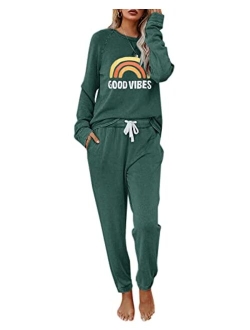 Women 2 Piece Tie Dye Sweatsuit Set Long Sleeve Pullover and Drawstring Sweatpants Sets