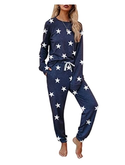 Women 2 Piece Tie Dye Sweatsuit Set Long Sleeve Pullover and Drawstring Sweatpants Sets