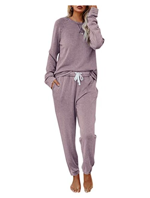 Women 2 Piece Tie Dye Sweatsuit Set Long Sleeve Pullover and Drawstring Sweatpants Sets