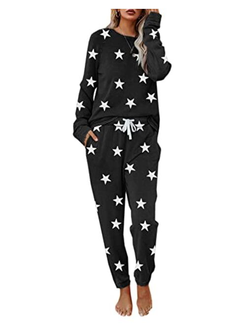 Women 2 Piece Tie Dye Sweatsuit Set Long Sleeve Pullover and Drawstring Sweatpants Sets