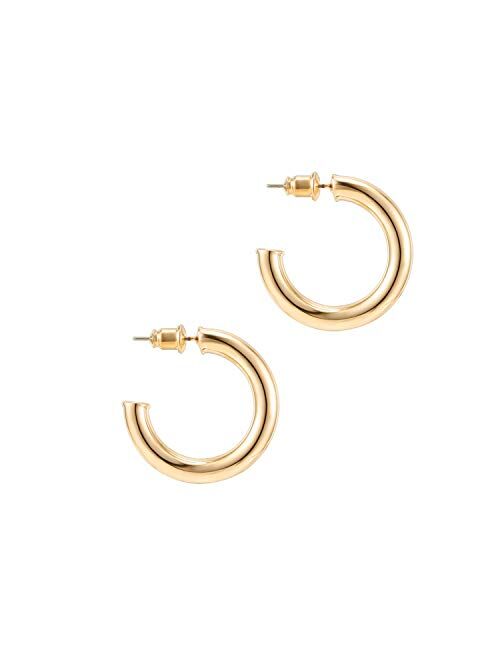 PAVOI 14K Gold Colored Lightweight Chunky Open Hoops | Gold Hoop Earrings for Women