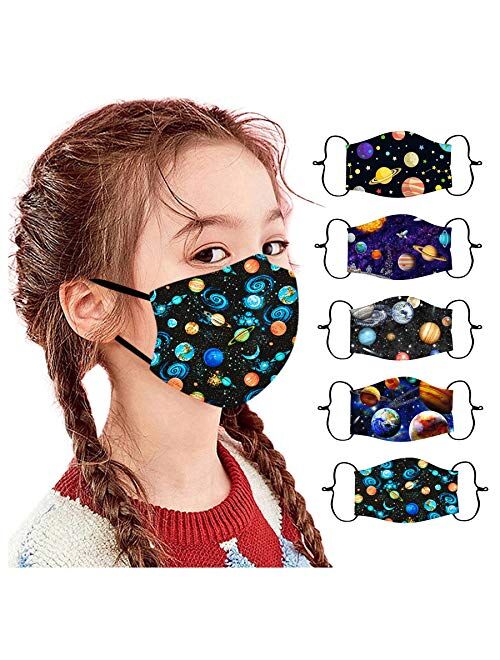 Belcol 5Pcs Kids Reusable Face Bandanas Breathable Seamless Cute Print Cotton Children