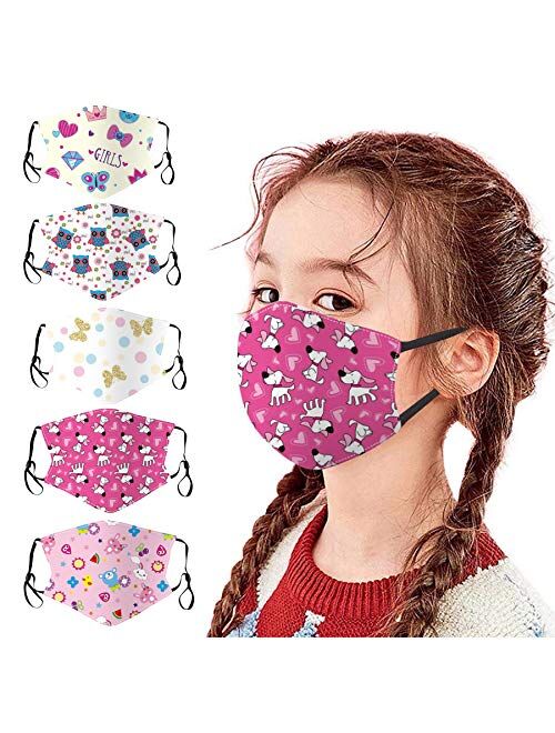 Belcol 5Pcs Kids Reusable Face Bandanas Breathable Seamless Cute Print Cotton Children