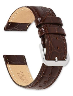 deBeer - Alligator Grain Leather Replacement Watch Band Strap - Extra Long Length - 8.75" Long - Widths: 16mm, 18mm, 19mm, 20mm