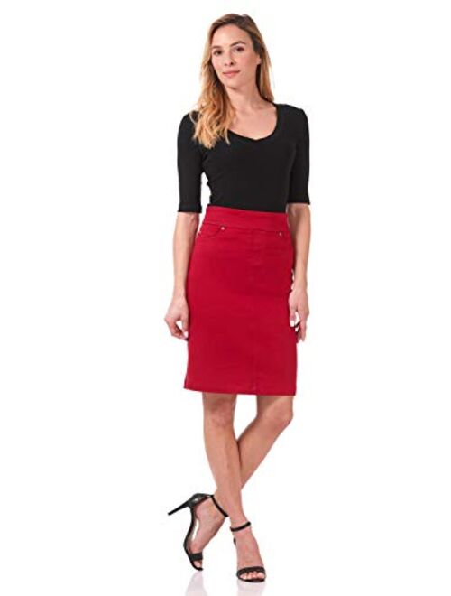 Rekucci Women's Ease into Comfort Chic n' Casual Stretch Jean Skirt