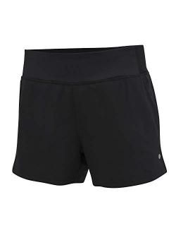 Layer 8 Women's Knit and Woven Quick Dry Two in One Running Yoga Work Out Short with Compression Shorts Underneath