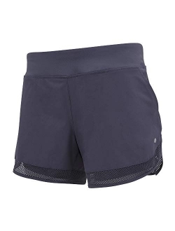 Layer 8 Women's Knit and Woven Quick Dry Two in One Running Yoga Work Out Short with Compression Shorts Underneath