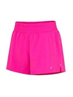 Layer 8 Women's Knit and Woven Quick Dry Two in One Running Yoga Work Out Short with Compression Shorts Underneath