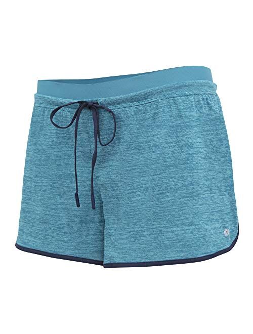 Layer 8 Women's Knit and Woven Quick Dry Two in One Running Yoga Work Out Short with Compression Shorts Underneath