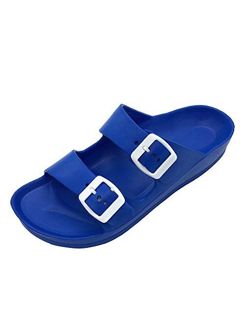 FUNKYMONKEY Comfort Slides Double Buckle Adjustable Flat Sandals