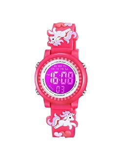 Venhoo Kids Unicorn Watches 3D Cartoon Waterproof 7 Color Lights Toddler Wrist Digital Watch with Alarm Stopwatch for 3-10 Year Girls Little Child