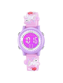 Venhoo Kids Unicorn Watches 3D Cartoon Waterproof 7 Color Lights Toddler Wrist Digital Watch with Alarm Stopwatch for 3-10 Year Girls Little Child