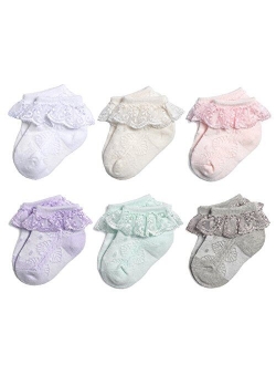 Epeius Baby-Girls Eyelet Frilly Lace Socks,Newborn/Infant/Toddler/Little Girls (Pack of 2/3/4/6)