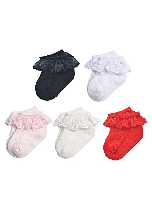 Epeius Baby-Girls Eyelet Frilly Lace Socks,Newborn/Infant/Toddler/Little Girls (Pack of 2/3/4/6)