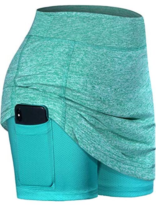 BLEVONH Women Tennis Skirts Inner Shorts Elastic Sports Golf Skorts with Pockets