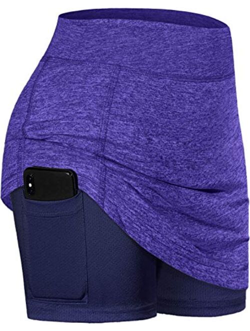 BLEVONH Women Tennis Skirts Inner Shorts Elastic Sports Golf Skorts with Pockets