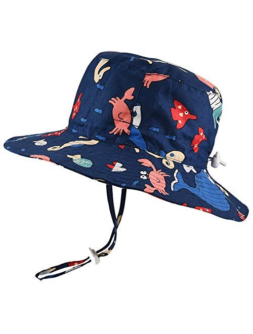 Exemaba Baby Sun Hat Adjustable - Outdoor Toddler Swim Beach Pool Hat Kids UPF 50+ Wide Brim Chin Strap Summer Play Hat