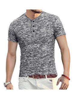 YTD Mens Fashion Casual Slim Fit Basic Henley Short Sleeve Lightweight Summer T-Shirt