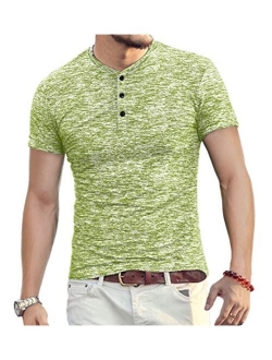 YTD Mens Fashion Casual Slim Fit Basic Henley Short Sleeve Lightweight Summer T-Shirt