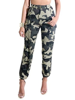 Cosygal Women's Casual Loose Cargo Pants Trousers Jogger with Belt Pockets