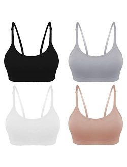 Omigga 4 Pack Mini Camisole Bra for Women Wireless Seamless Paddedwith Elastic Straps Sports Bra Sleep Bra, 4 Colors