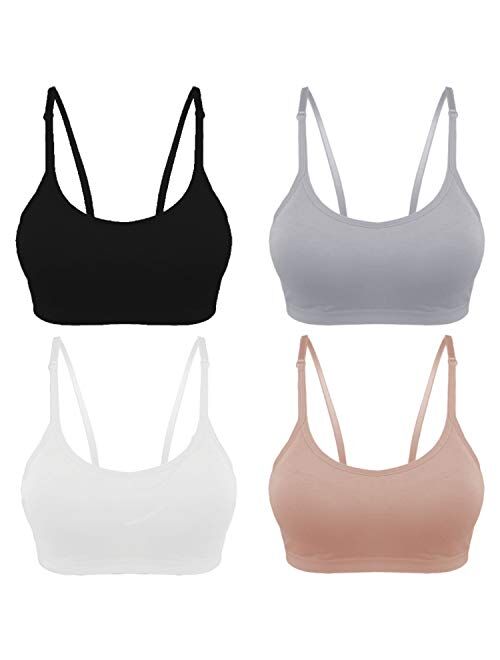 Omigga 4 Pack Mini Camisole Bra for Women Wireless Seamless Paddedwith Elastic Straps Sports Bra Sleep Bra, 4 Colors