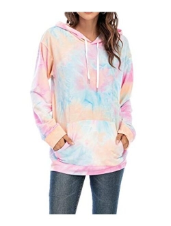 LACOZY Women's Tie Dye Hoodie Sweatshirt Long Sleeve Drawstring Hooded Pullover Tops Shirt