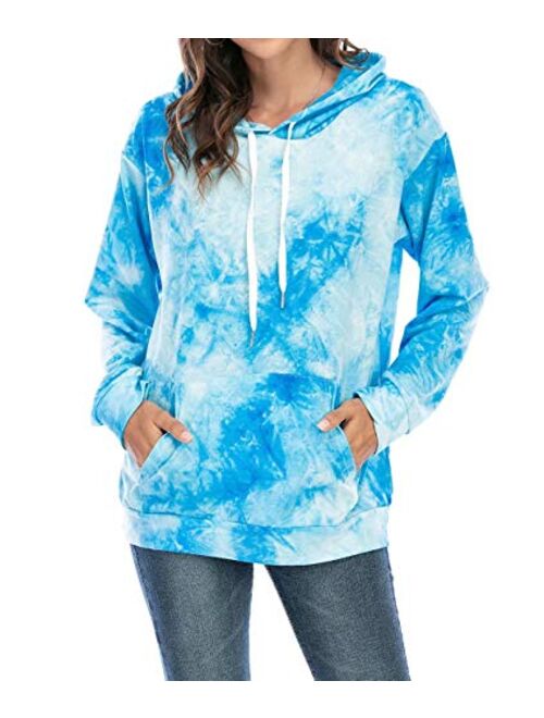 LACOZY Women's Tie Dye Hoodie Sweatshirt Long Sleeve Drawstring Hooded Pullover Tops Shirt