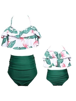 JerrisApparel Girls Ruffle High Waist Bikini Set Two Pieces Swimsuit Bathing Suit