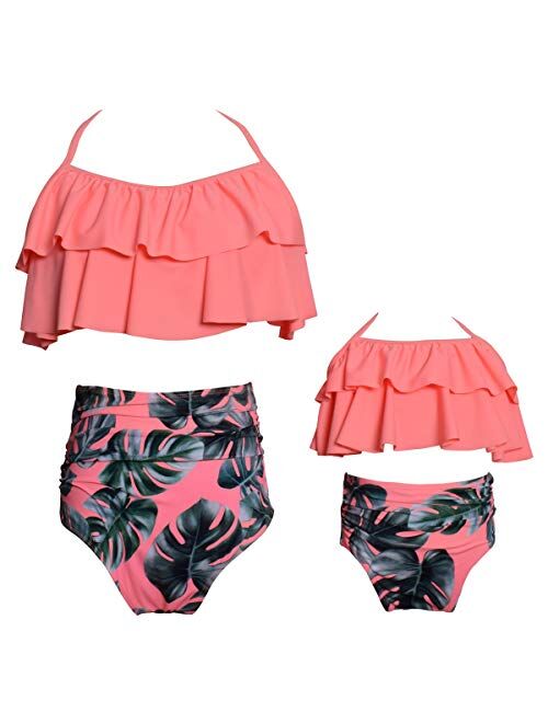 JerrisApparel Girls Ruffle High Waist Bikini Set Two Pieces Swimsuit Bathing Suit