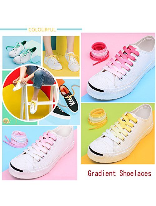 DANHUA Flat Colorful Shoelaces Gradient Rainbow Shoe Lace Shoestring 2 Pair