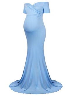 Molliya Maternity Long Dress Off Shoulder Elegant Fitted Gown Stretchy Maxi Photography Dress