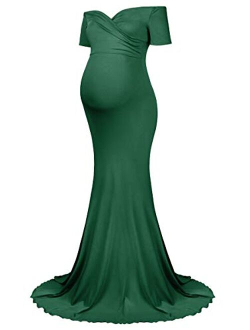 Molliya Maternity Long Dress Off Shoulder Elegant Fitted Gown Stretchy Maxi Photography Dress