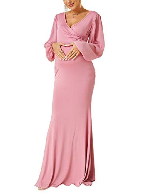 Molliya Maternity Long Dress Off Shoulder Elegant Fitted Gown Stretchy Maxi Photography Dress