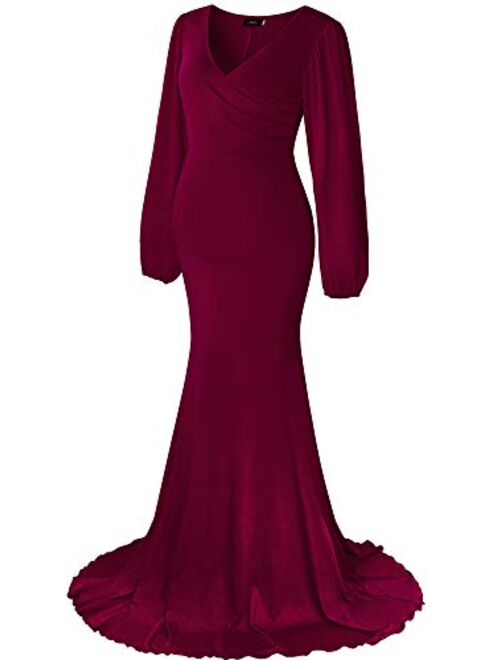 Molliya Maternity Long Dress Off Shoulder Elegant Fitted Gown Stretchy Maxi Photography Dress