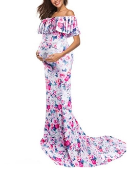 Maternity Elegant Fitted Maternity Gown Long Sleeve Slim Fit Maxi Photography Dress