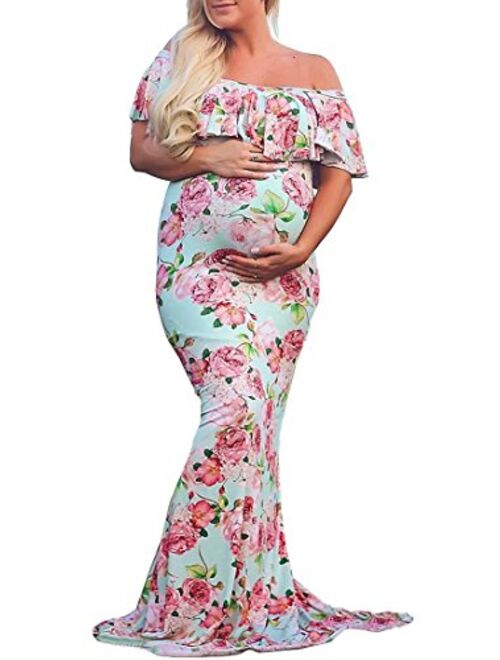 Saslax Maternity Elegant Fitted Maternity Gown Long Sleeve Slim Fit Maxi Photography Dress