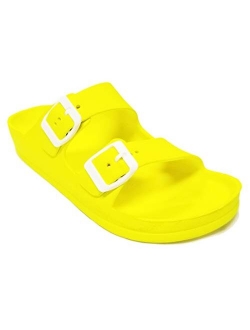 H2K Women's Lightweight Comfort Soft Slides EVA Adjustable Double Buckle Flat Sandals Buddy