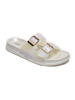 H2K Women's Lightweight Comfort Soft Slides EVA Adjustable Double Buckle Flat Sandals Buddy