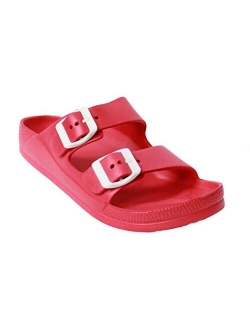 H2K Women's Lightweight Comfort Soft Slides EVA Adjustable Double Buckle Flat Sandals Buddy