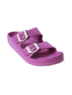 H2K Women's Lightweight Comfort Soft Slides EVA Adjustable Double Buckle Flat Sandals Buddy